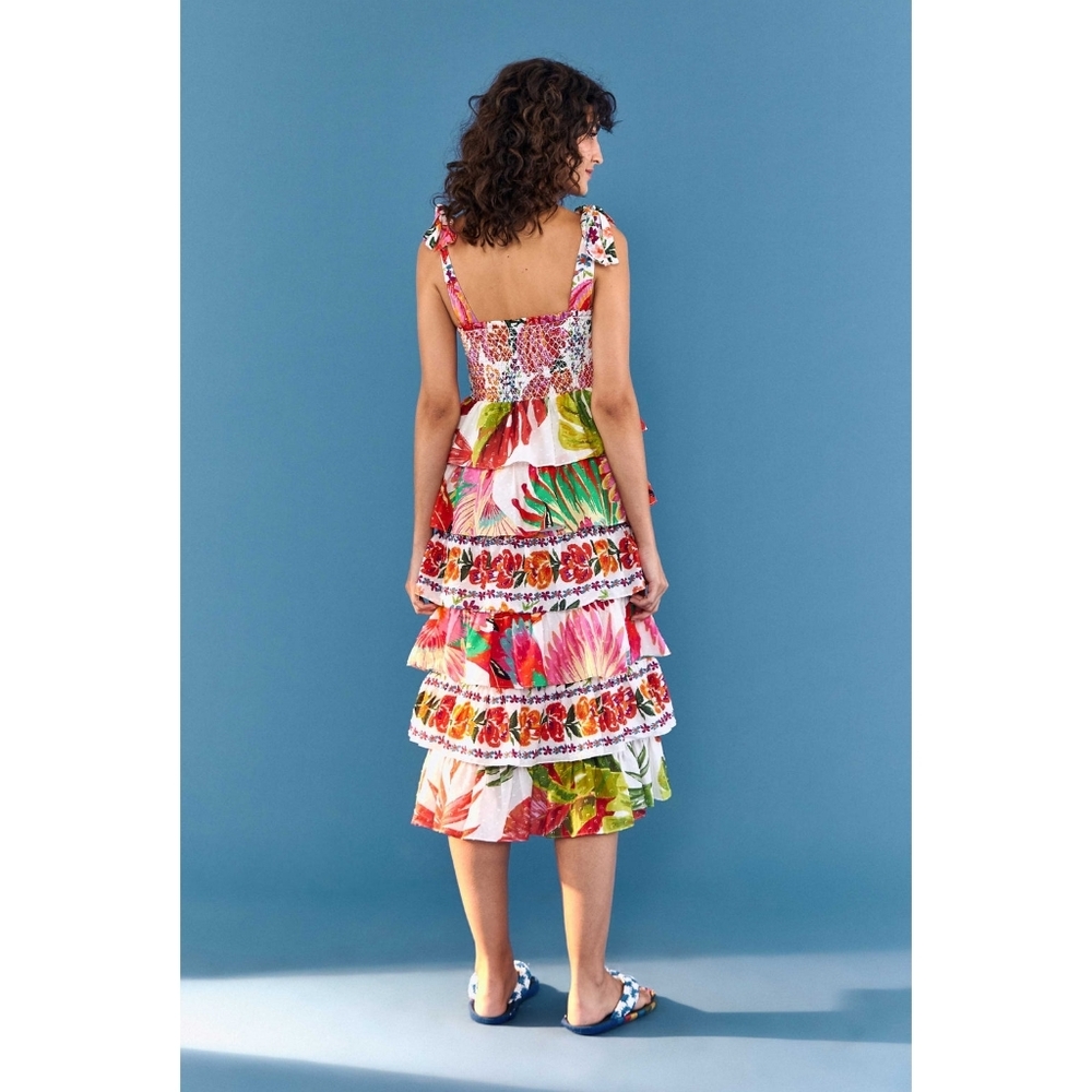 NWT FARM Rio Mixed White Layered Floral Midi Dress Size S - Picture 3 of 14
